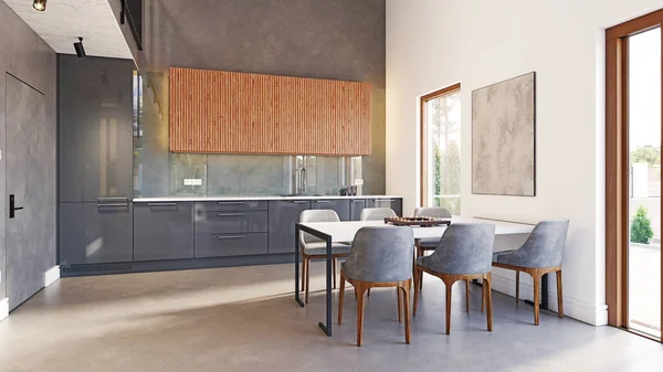 Projekt Einer Küche Innenraum Rendering Design — Stockfoto