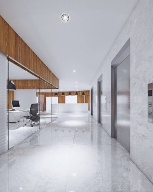 Bir ofis alanının 3 boyutlu illüstrasyonu.