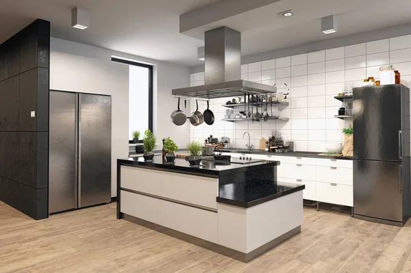 Ilustración Apartamento Moderno Interior Cocina —  Fotos de Stock