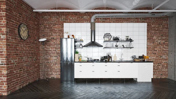 Ilustración Apartamento Moderno Interior Cocina —  Fotos de Stock