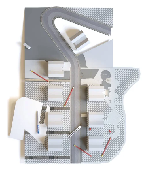 Precise Paper Model Residential Area Multiple Houses Rendering — Stock Photo, Image