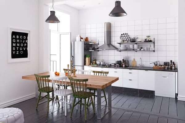 Illustratie Van Een Modern Appartement Keuken Interieur — Stockfoto