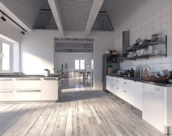 Illustratie Van Een Modern Appartement Keuken Interieur — Stockfoto
