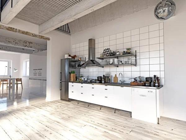Απεικόνιση Ενός Σύγχρονου Εσωτερικού Χώρου Κουζίνα Διαμέρισμα — Φωτογραφία Αρχείου