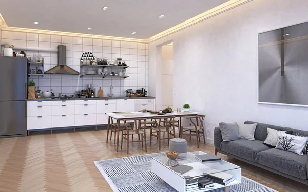 Ilustrație Unui Apartament Modern Interior Bucătărie — Fotografie, imagine de stoc