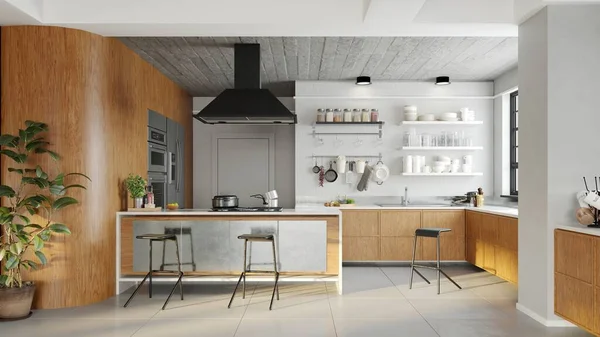 Ilustração Apartamento Moderno Cozinha Interior — Fotografia de Stock
