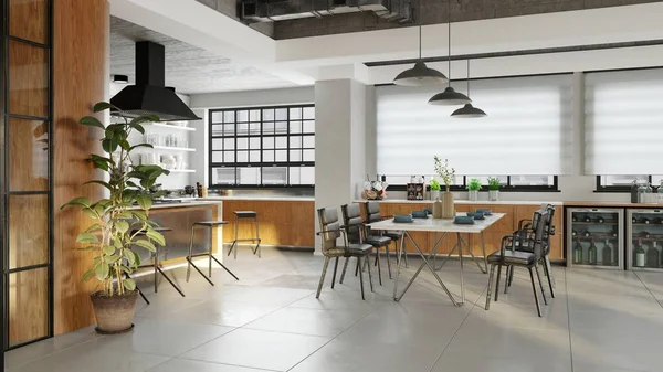 モダンなアパートメントキッチンインテリアの3Dイラスト — ストック写真