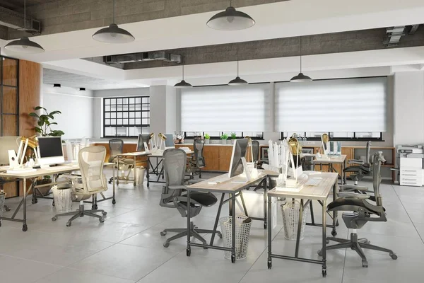オフィス空間の3Dイラスト 光の色でファッショナブルなインテリア — ストック写真