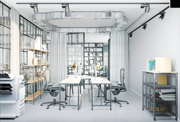 Moderne Büroeinrichtung Loft Stil Rendering Design Illustration — Stockfoto