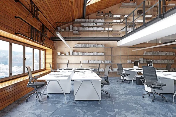 Moderno Loft Interno Ufficio Progettazione Rendering — Foto Stock