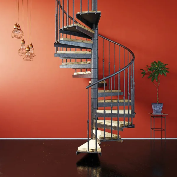 螺旋形楼梯内部 3D渲染设计 — 图库照片