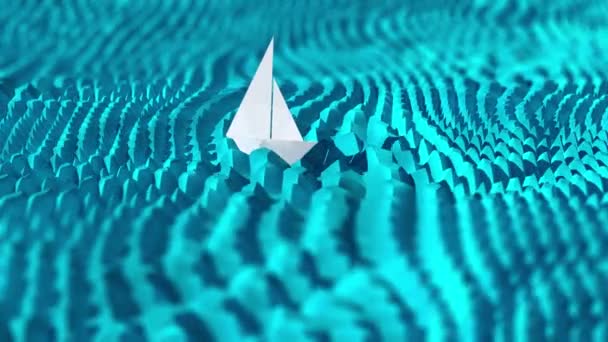 Вдоль Бумажного Корабля Движущегося Геометрической Волне Красочным Фоном Рендеринг — стоковое видео