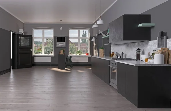 Modern Kitchen Interior Rendering Design — Stock Photo, Image