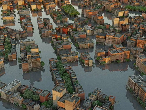 Flooding City Disaster Rendering Concept — Stock Photo, Image