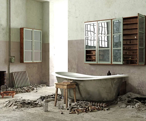 Una Bañera Una Habitación Abandonada Ruinas Representación Combinación Fotos — Foto de Stock