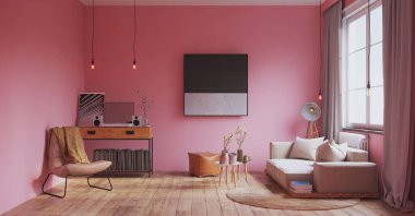 modern oturma odası 3D tasarım konsepti