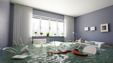 Sel baskını iç mekan, 3D canlandırma konsepti