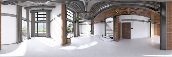 360 Panorama Open Space Interior Loft Design Rendering — Stock Photo, Image