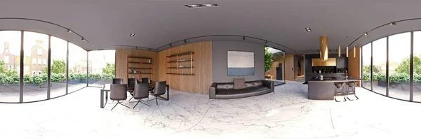 360 Panorama Living Interior Render — Stock Photo, Image