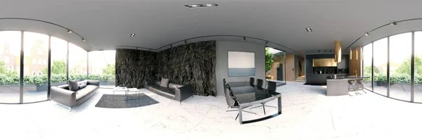 360 Panorama Living Interior Render — Stock Photo, Image