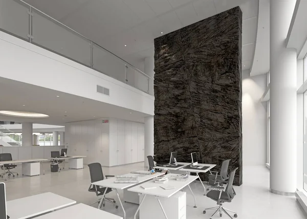 modern office interior with rock feature. 3d rendering