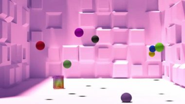 Zıplayan nesnelerle soyut renk alanı. 3 Boyutlu çatlak oluşturucu