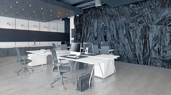 modern office interior with rock feature. 3d rendering