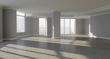 Modern beyaz ofis içi boş. 3d tasarım kavramı