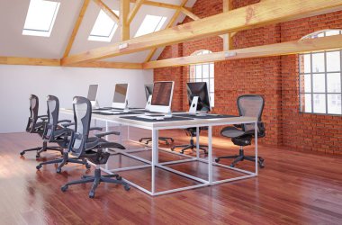 Modern, parlak ofis içi. 3d biçimlendirme ayarlı resim