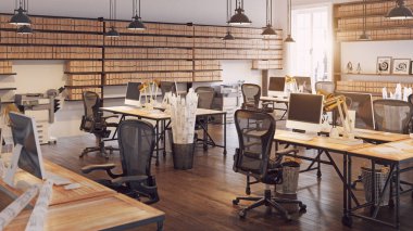 Modern tasarım iç ofis. 3d illüstrasyon kavramı