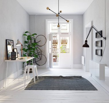 modern oturma iç tasarım. 3B oluşturma kavramı