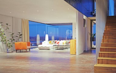 Modern oturma odasının içi. 3d tasarım kavramı