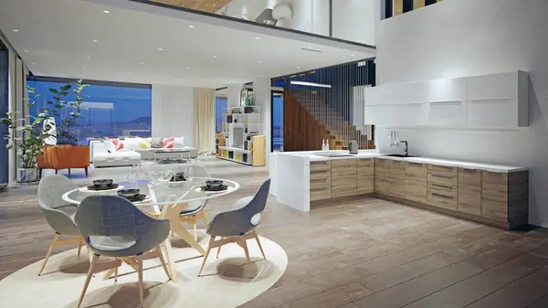 Modern Living Room Interior Rendering Design Concept Stock Image
