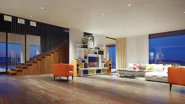 Modern Living Room Interior Rendering Design Concept Stock Picture