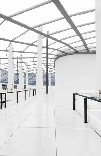 Large Empty White Space Glass Ceiling Room Very Open Has Stock Photo