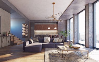 Modern iç tasarım konsepti. 3d görüntüleme fikri.