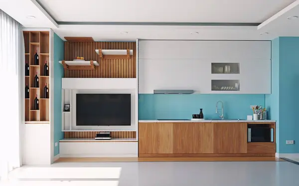 Modern Kitchen Interior Design Concept Rendering Idea — Stock Photo, Image