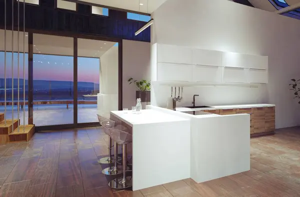 Interior Cocina Doméstica Moderna Concepto Diseño Renderizado — Foto de Stock