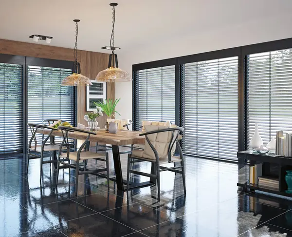 Modern Domestic Dining Room Interior Rendering Design Concept 免版税图库照片