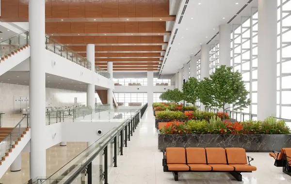 新しい空港ターミナルデザイン 3Dレンダリングコンセプト — ストック写真