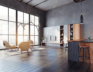 Modern iç tasarım konsepti. 3d görüntüleme fikri.