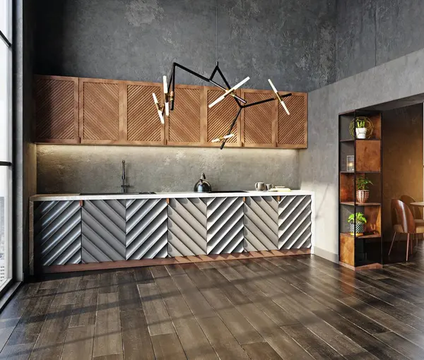 Moderní Design Interiéru Kuchyně Vykreslování Nápad — Stock fotografie