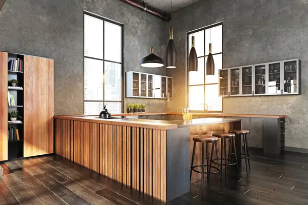 Moderní Design Interiéru Kuchyně Vykreslování Nápad — Stock fotografie