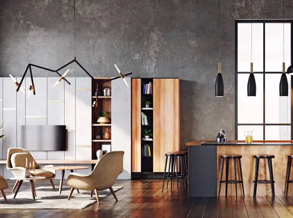 Modern Living Interior Design Concept Rendering Idea Stock Photo
