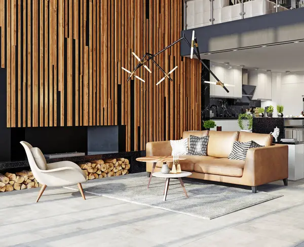 Modern Living Interior Design Concept Rendering Idea Stock Image