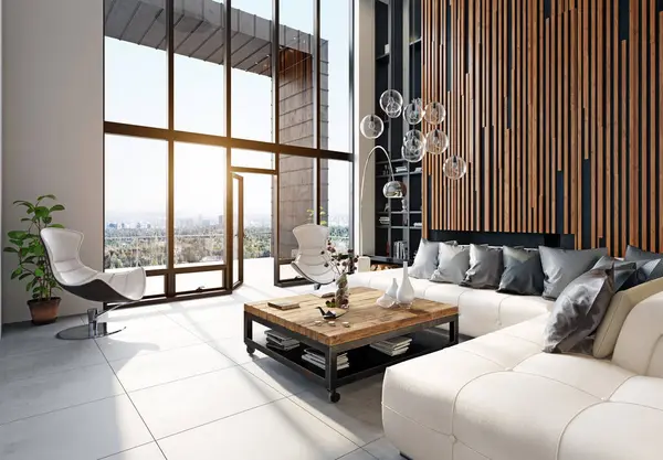 Modern Living Interior Design Concept Rendering Idea Royalty Free Stock Photos