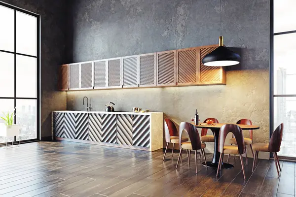 Modern Kitchen Interior Design Concept Rendering Idea Stock Picture