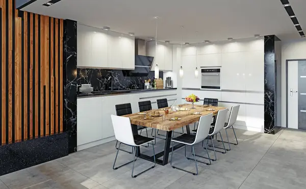 Moderne Kücheneinrichtung Rendering Konzept Stockfoto