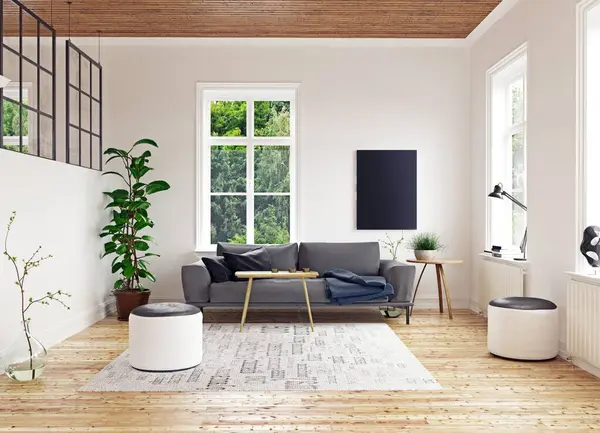 Modern Scandinavian Living Room Design Concept Rendering Stock Image