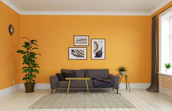 Modern Living Room Living Coral Interior Design Rendering Concept Stock Image